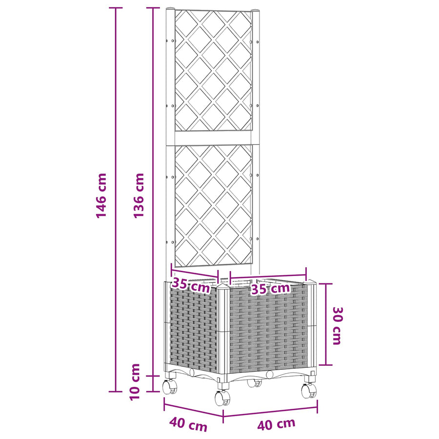 Tuinplantbak met schutting en wielen Bruin 40 x 40 x 146 cm PP