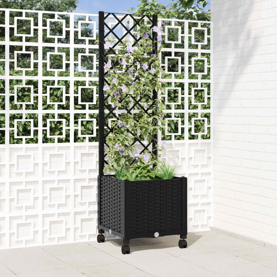 Tuinplantbak met schutting en wielen Zwart 40 x 40 x 146 cm PP