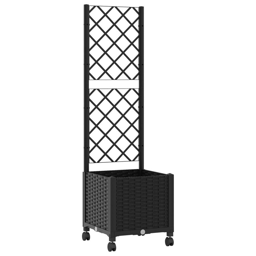 Tuinplantbak met schutting en wielen Zwart 40 x 40 x 146 cm PP