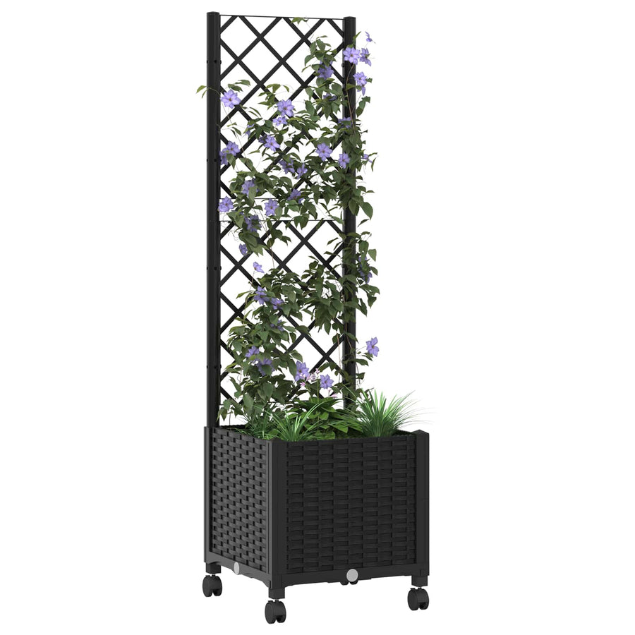 Tuinplantbak met schutting en wielen Zwart 40 x 40 x 146 cm PP