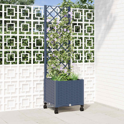 Tuinplantbak met schutting en wielen Blauw Grijs PP