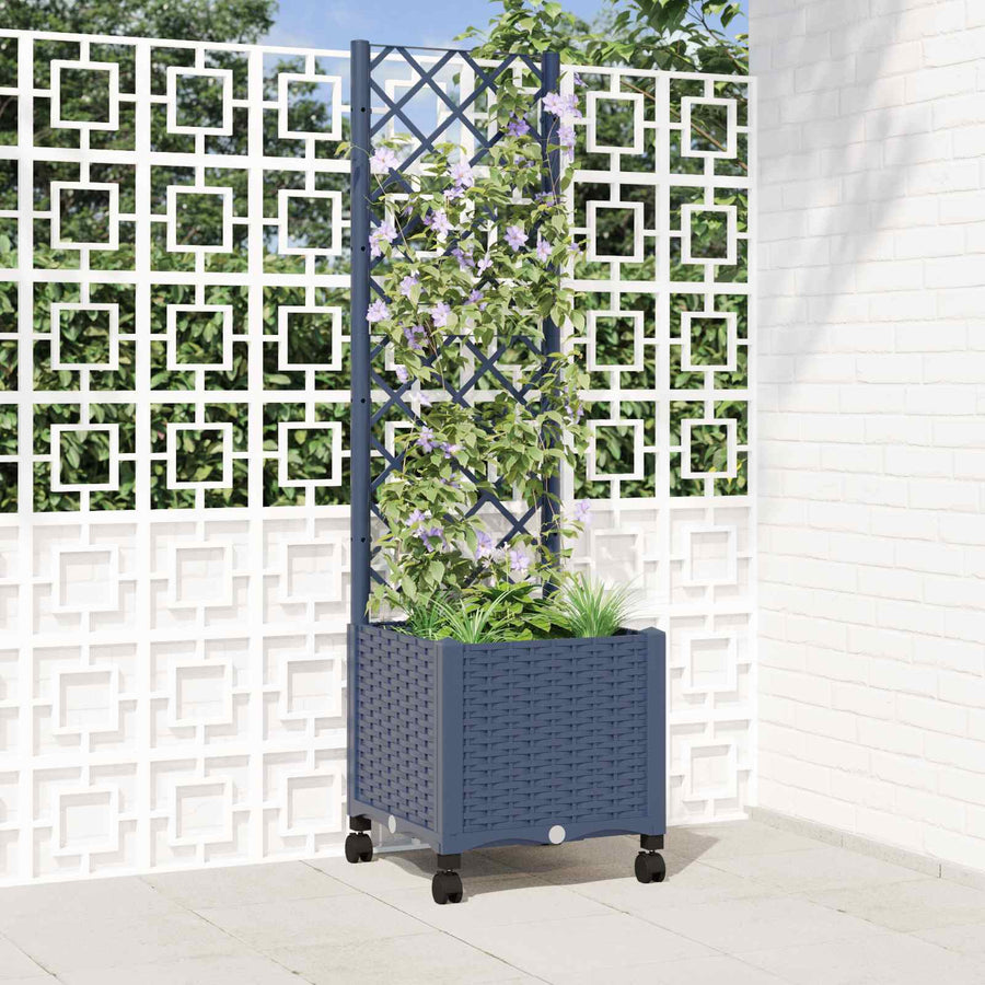 Tuinplantbak met schutting en wielen Blauw Grijs PP