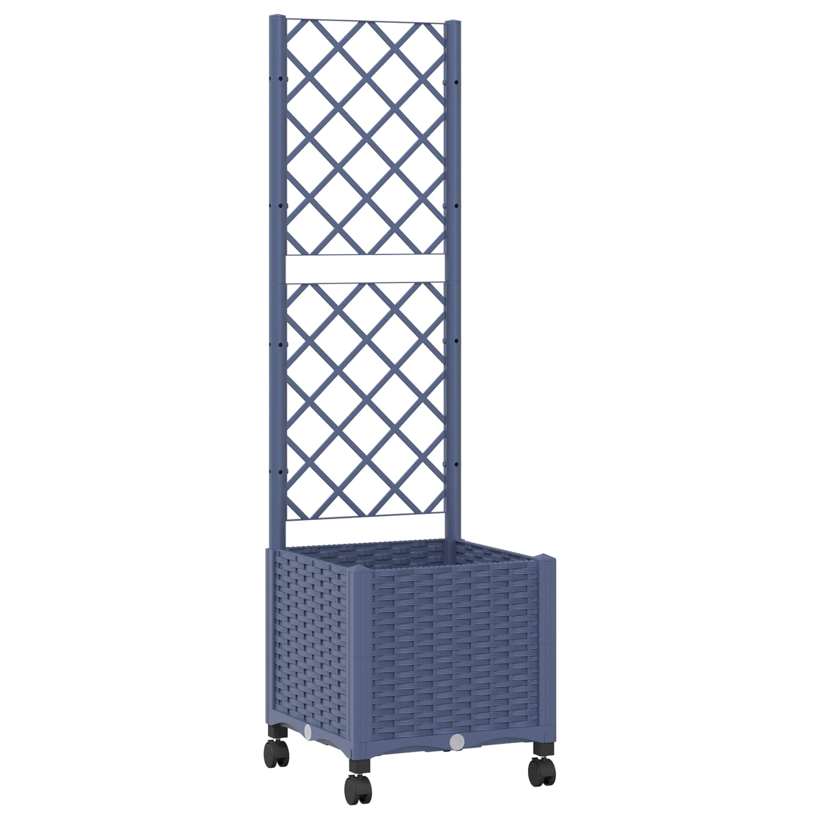 Tuinplantbak met schutting en wielen Blauw Grijs PP