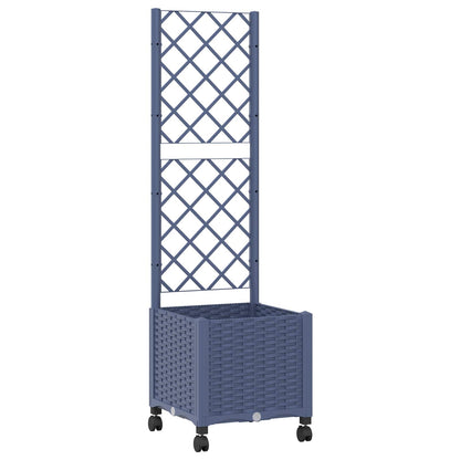 Tuinplantbak met schutting en wielen Blauw Grijs PP