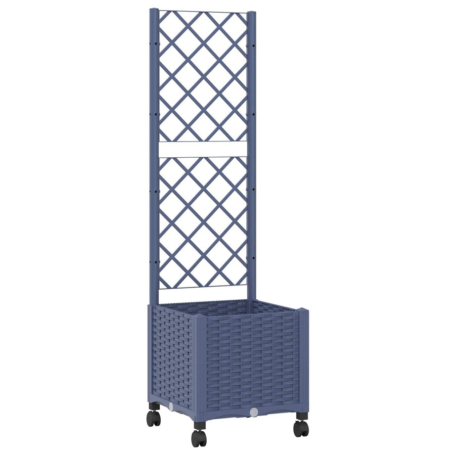 Tuinplantbak met schutting en wielen Blauw Grijs PP