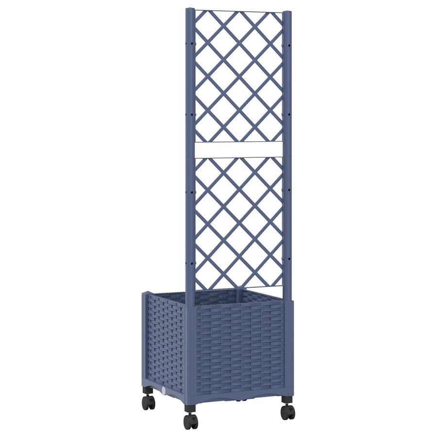 Tuinplantbak met schutting en wielen Blauw Grijs PP