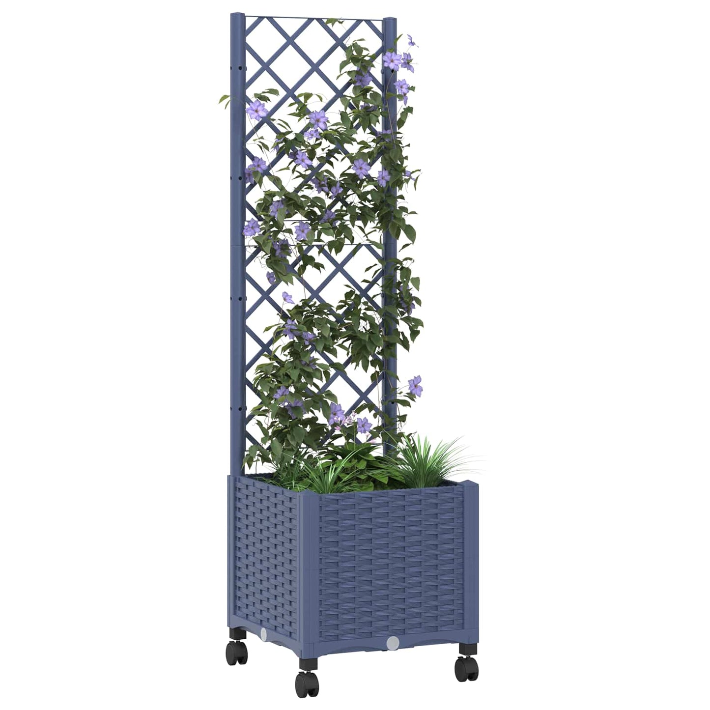 Tuinplantbak met schutting en wielen Blauw Grijs PP
