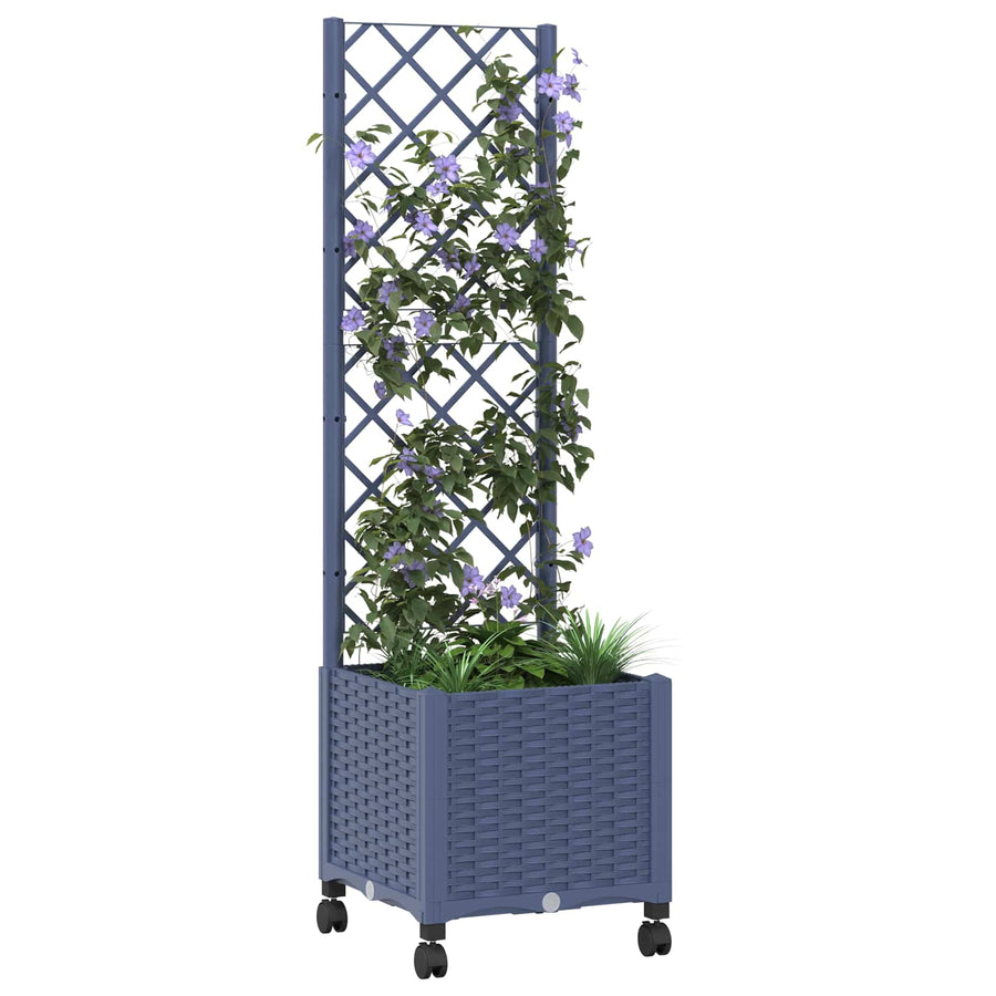 Tuinplantbak met schutting en wielen Blauw Grijs PP