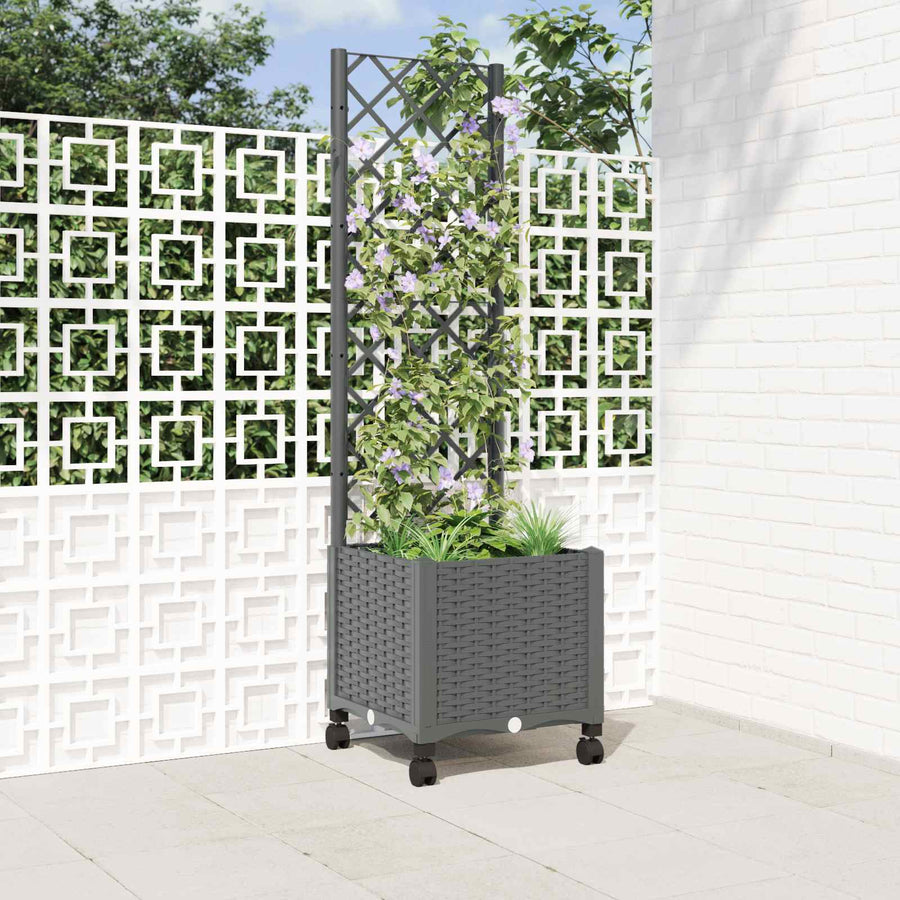 Tuinplantbak met schutting en wielen Lichtgrijs PP