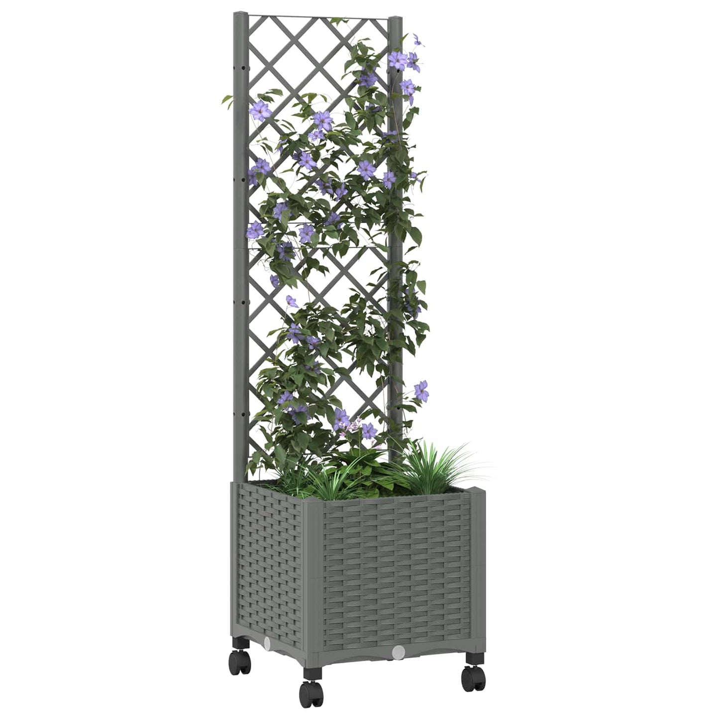 Tuinplantbak met schutting en wielen Lichtgrijs PP