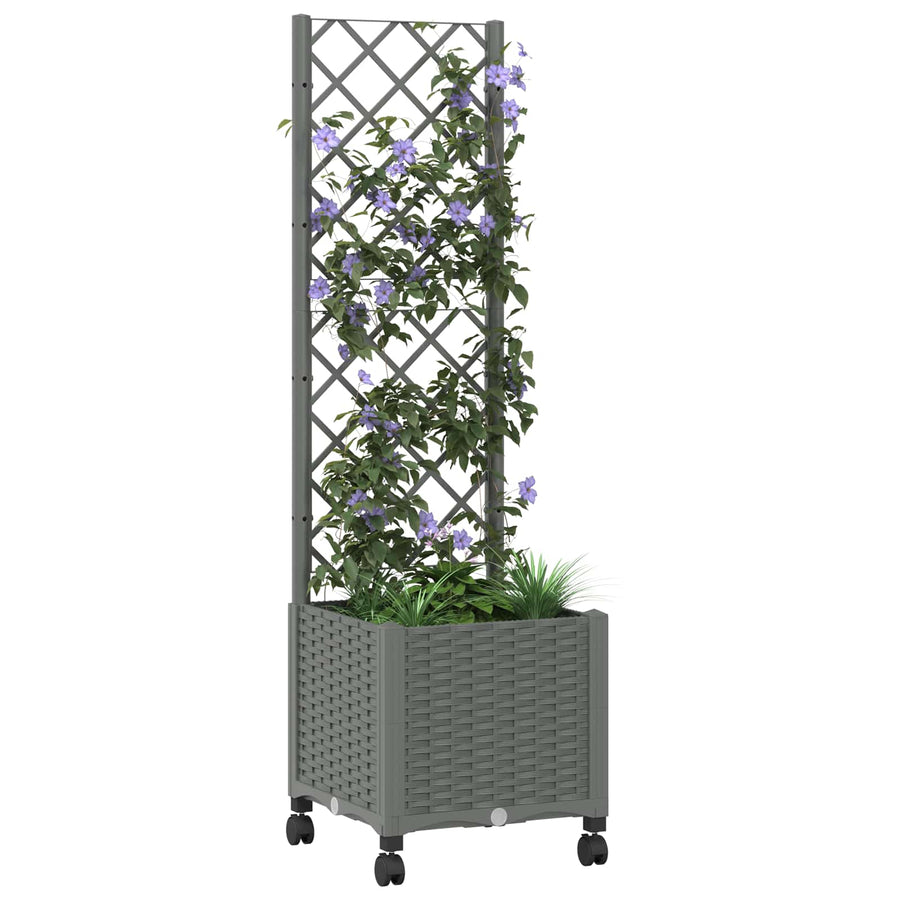 Tuinplantbak met schutting en wielen Lichtgrijs PP