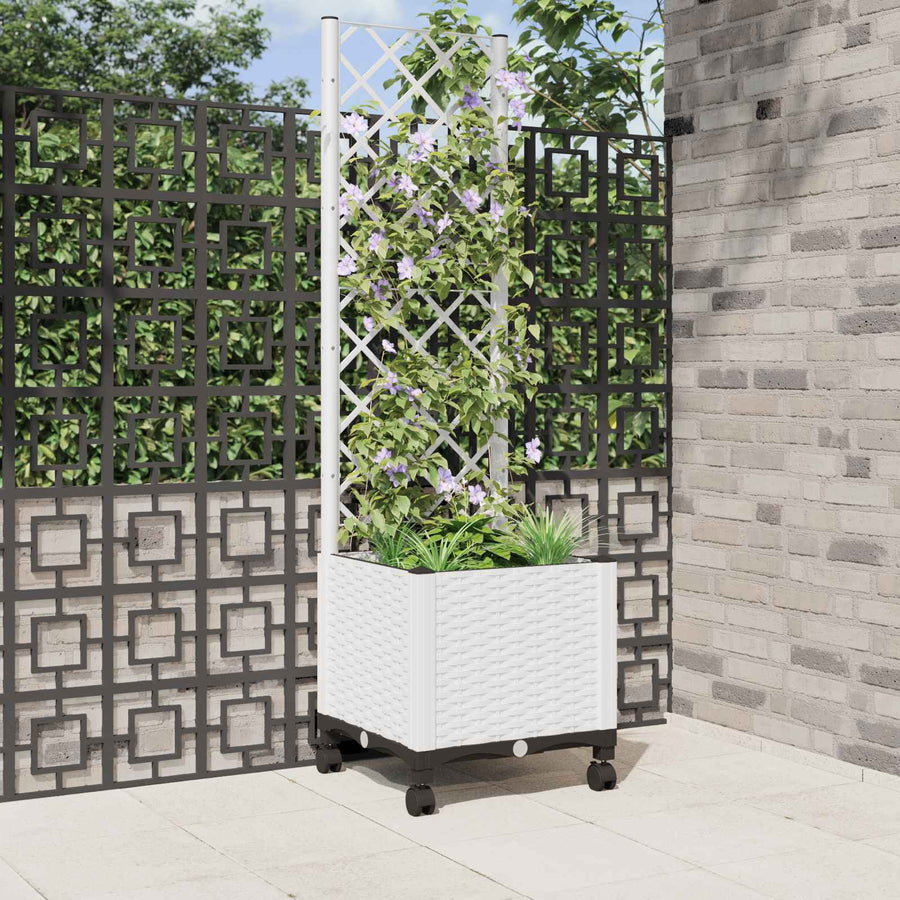 Tuinplantbak met schutting en wielen Wit 40 x 40 x 146 cm PP