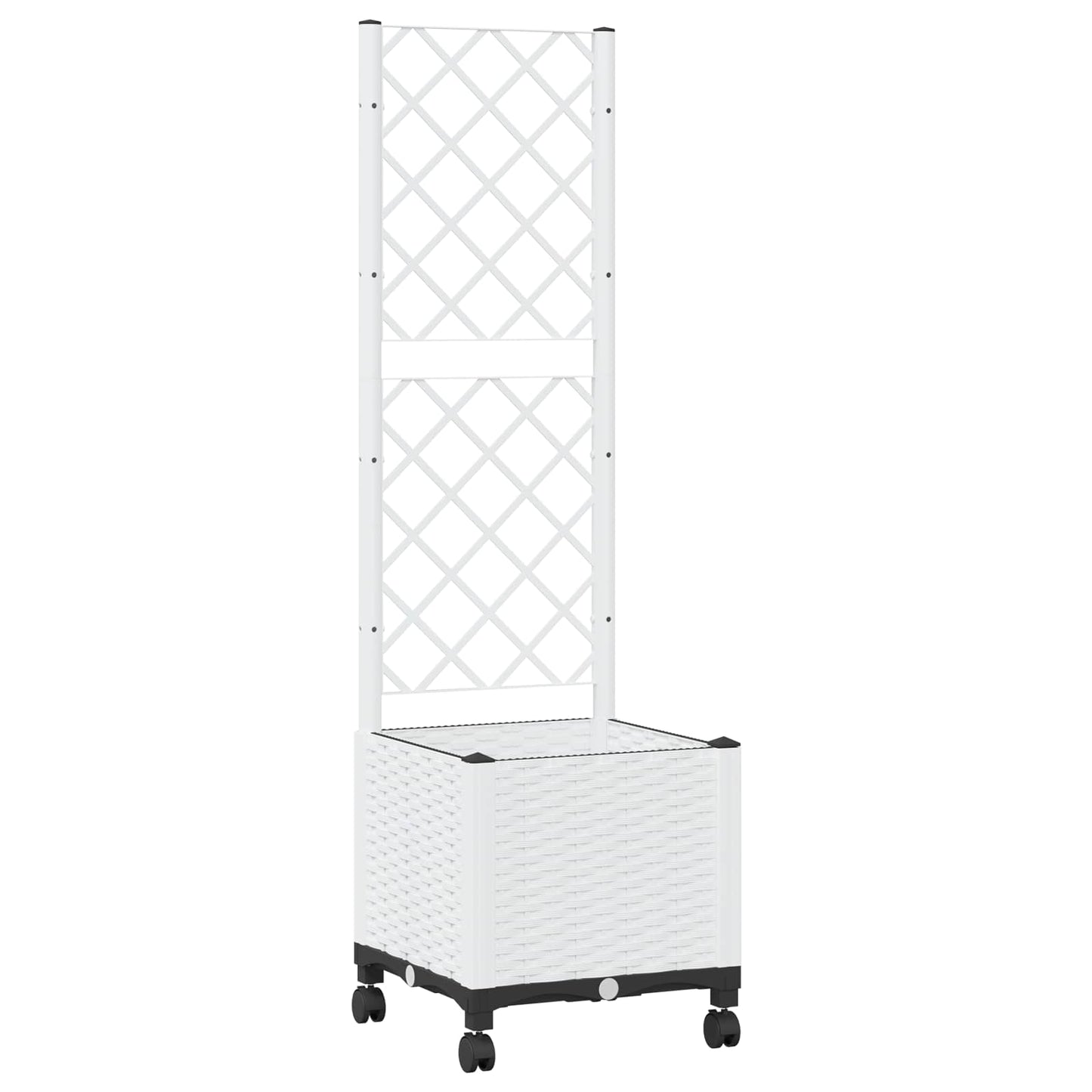 Tuinplantbak met schutting en wielen Wit 40 x 40 x 146 cm PP
