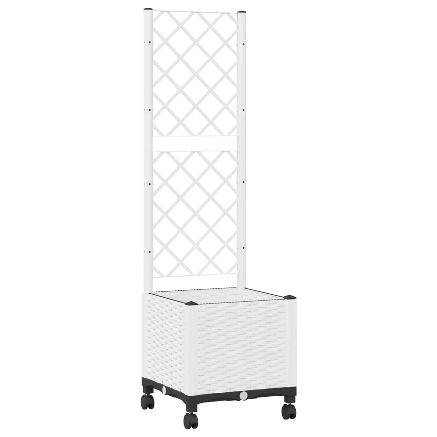 Tuinplantbak met schutting en wielen Wit 40 x 40 x 146 cm PP