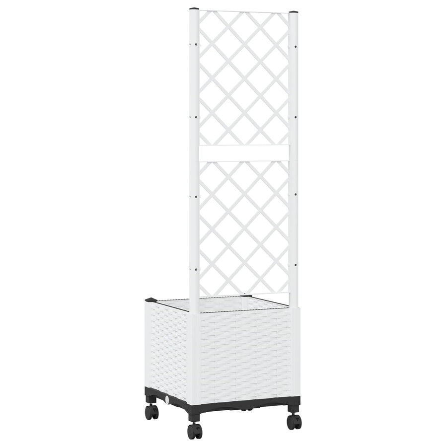 Tuinplantbak met schutting en wielen Wit 40 x 40 x 146 cm PP