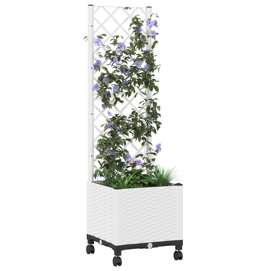 Tuinplantbak met schutting en wielen Wit 40 x 40 x 146 cm PP