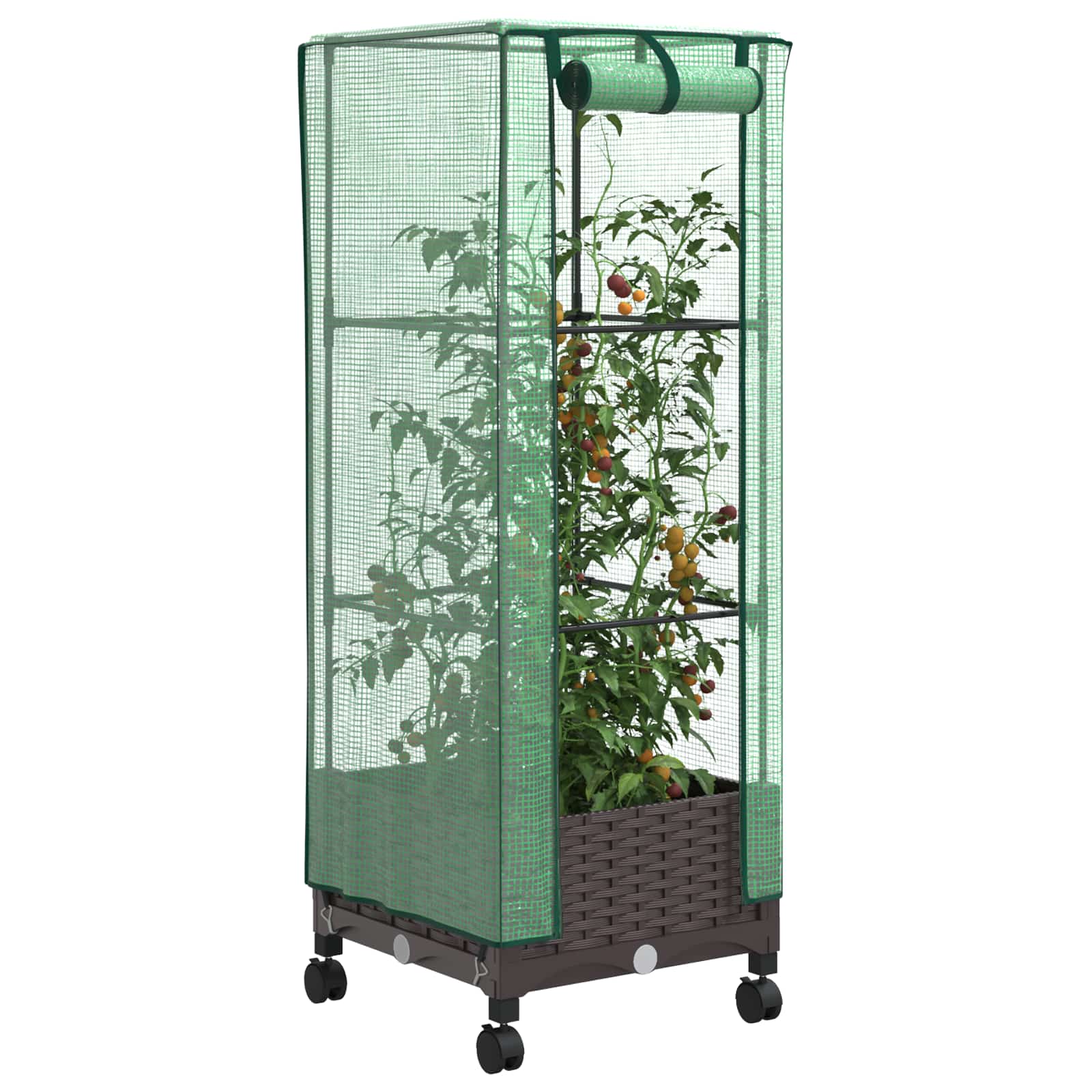 Tuinplantenbak met Kasbedekking en Wielen Bruin PP