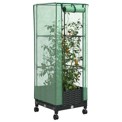 Tuinplantenbak met Kasbedekking en Wielen Zwart PP