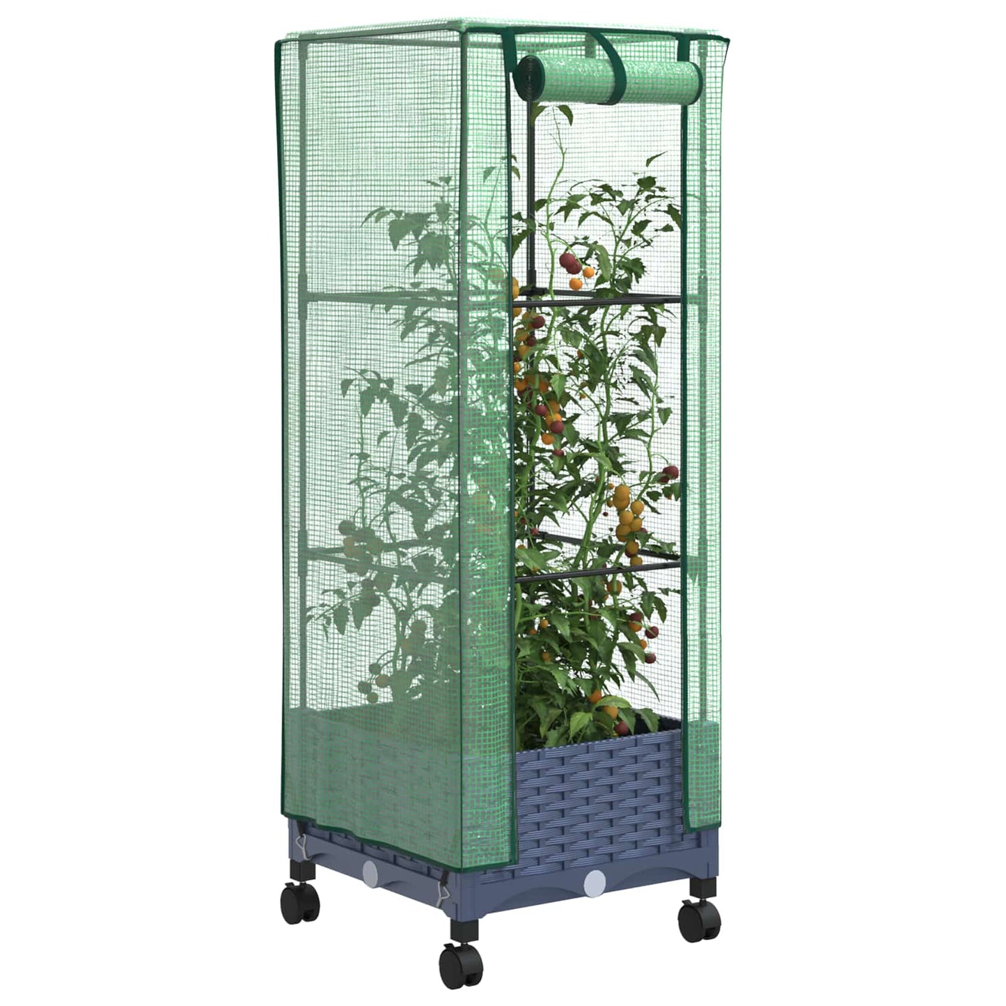 Tuinplantenbak met Kasbedekking en Wielen Blauw Grijs PP
