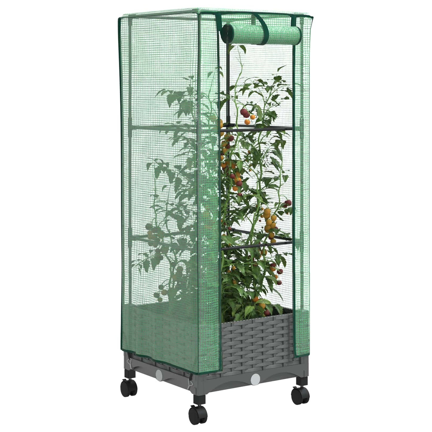 Tuinplantenbak met Kasbedekking en Wielen Lichtgrijs PP