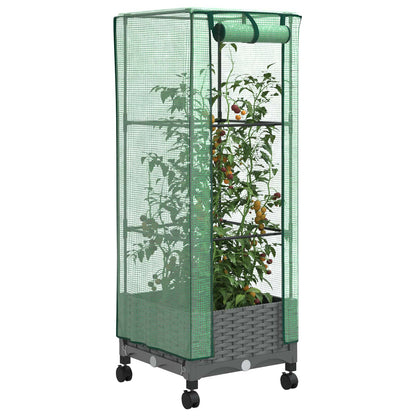 Tuinplantenbak met Kasbedekking en Wielen Lichtgrijs PP