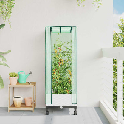 Tuinplantenbak met Kasbedekking en Wielen Wit 40 x 40 x 129 cm