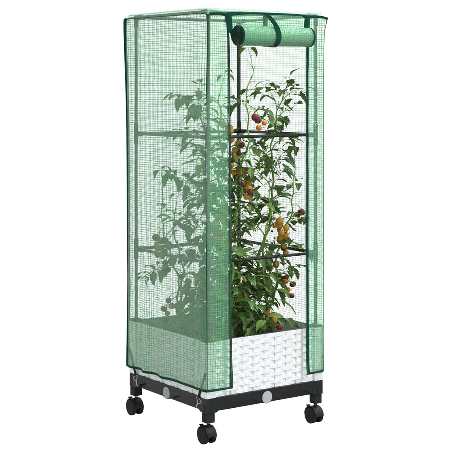 Tuinplantenbak met Kasbedekking en Wielen Wit 40 x 40 x 129 cm
