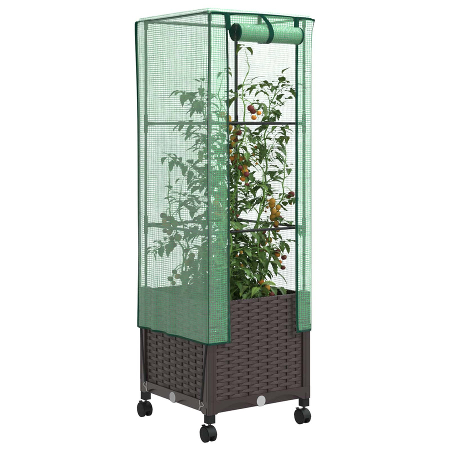 Tuinplantenbak met Kasbedekking en Wielen Bruin PP