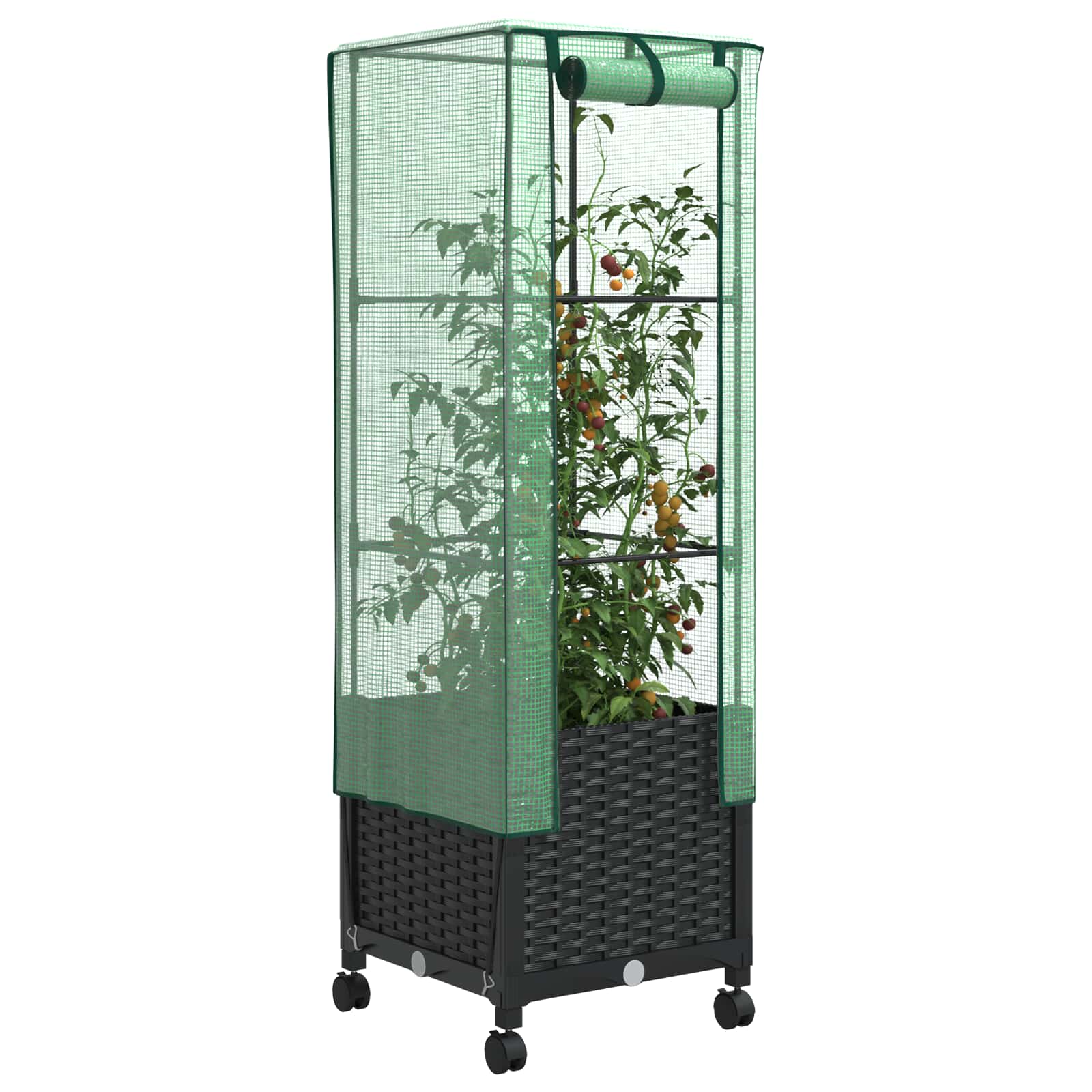 Tuinplantenbak met Kasbedekking en Wielen Zwart PP