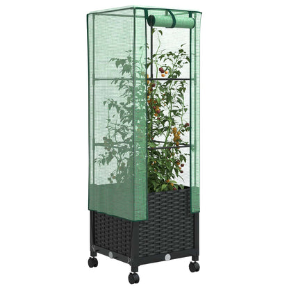 Tuinplantenbak met Kasbedekking en Wielen Zwart PP