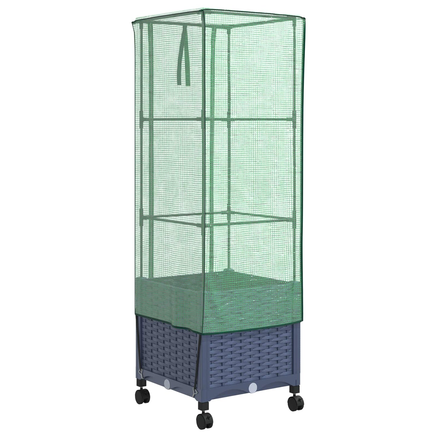 Tuinplantenbak met Kasbedekking en Wielen Blauw Grijs PP