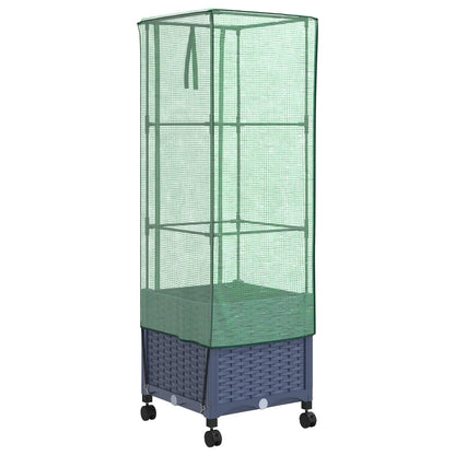 Tuinplantenbak met Kasbedekking en Wielen Blauw Grijs PP