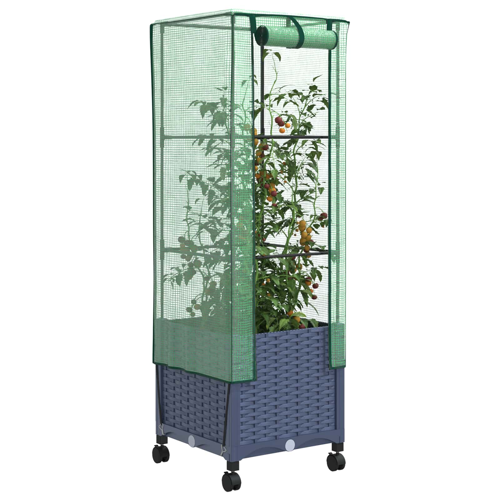 Tuinplantenbak met Kasbedekking en Wielen Blauw Grijs PP