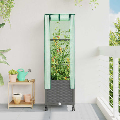 Tuinplantenbak met Kasbedekking en Wielen Lichtgrijs PP
