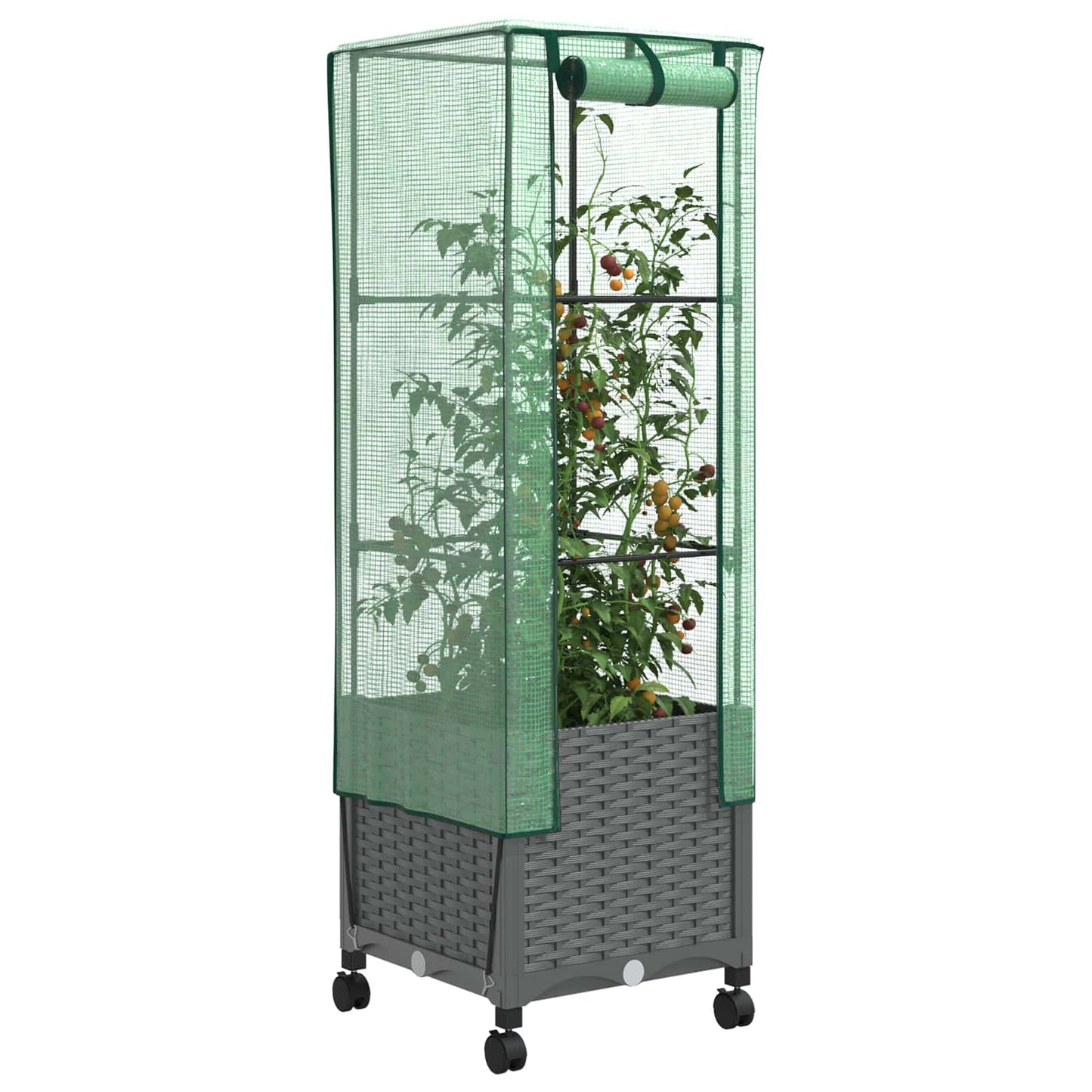 Tuinplantenbak met Kasbedekking en Wielen Lichtgrijs PP