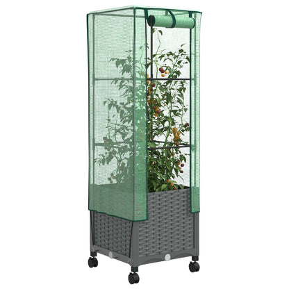 Tuinplantenbak met Kasbedekking en Wielen Lichtgrijs PP