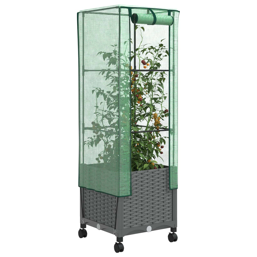 Tuinplantenbak met Kasbedekking en Wielen Lichtgrijs PP