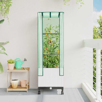 Tuinplantenbak met Kasbedekking en Wielen Wit 40 x 40 x 145 cm