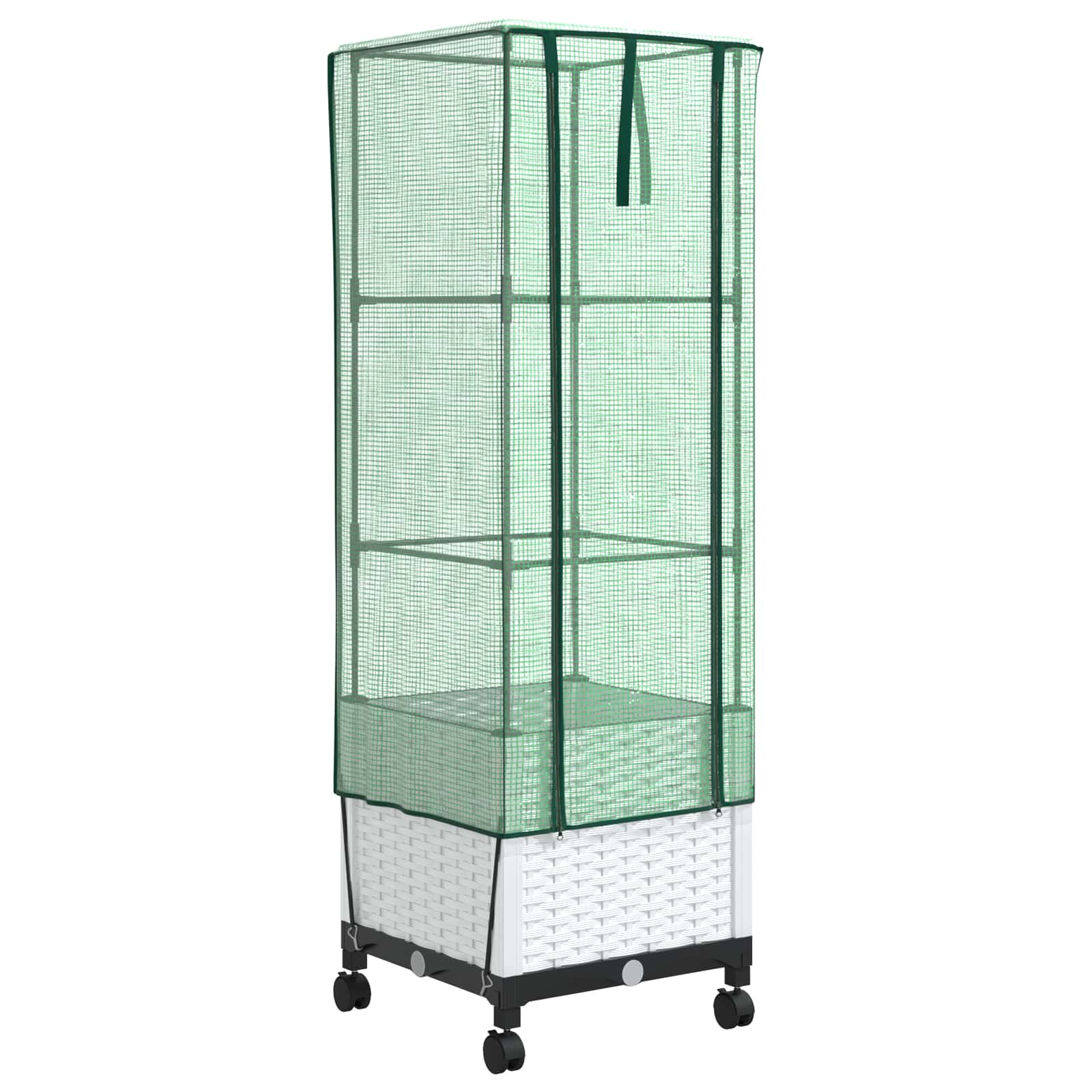 Tuinplantenbak met Kasbedekking en Wielen Wit 40 x 40 x 145 cm