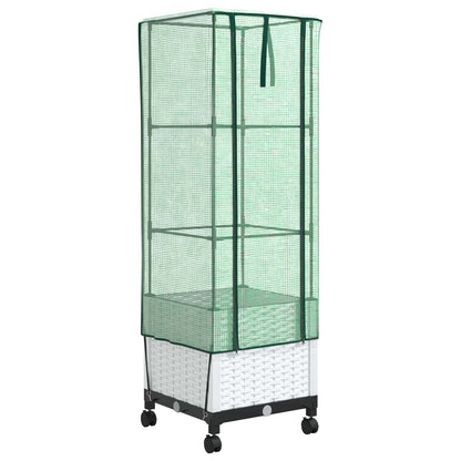 Tuinplantenbak met Kasbedekking en Wielen Wit 40 x 40 x 145 cm