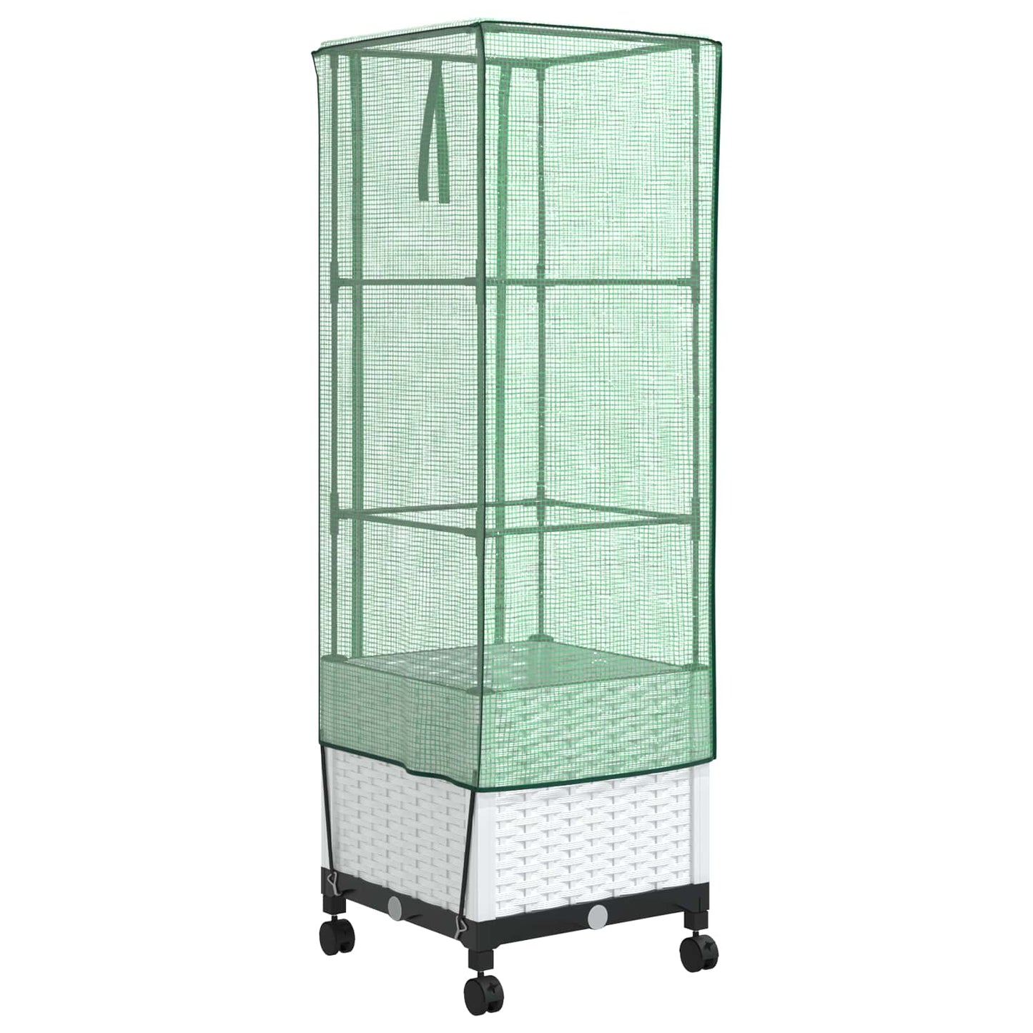Tuinplantenbak met Kasbedekking en Wielen Wit 40 x 40 x 145 cm