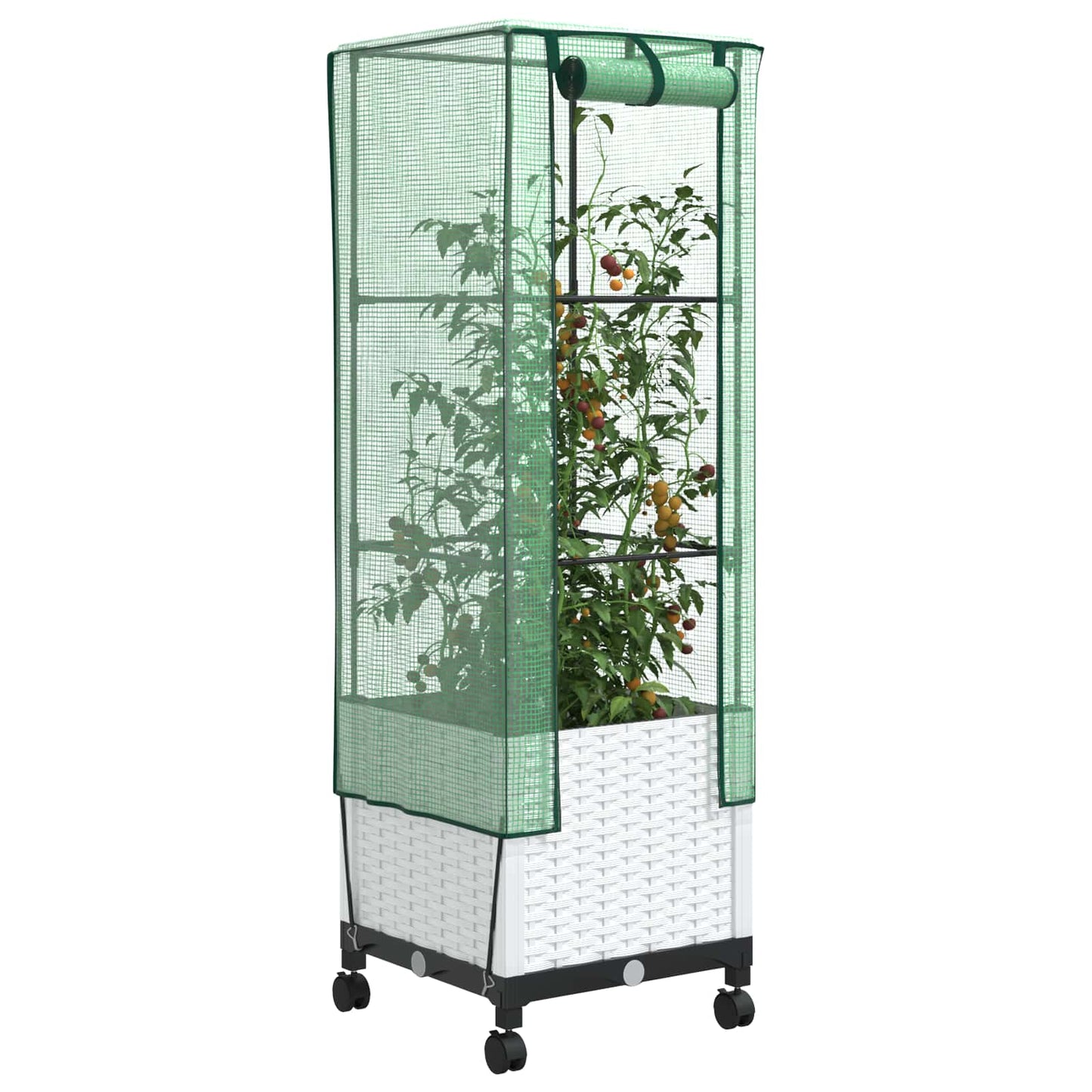 Tuinplantenbak met Kasbedekking en Wielen Wit 40 x 40 x 145 cm