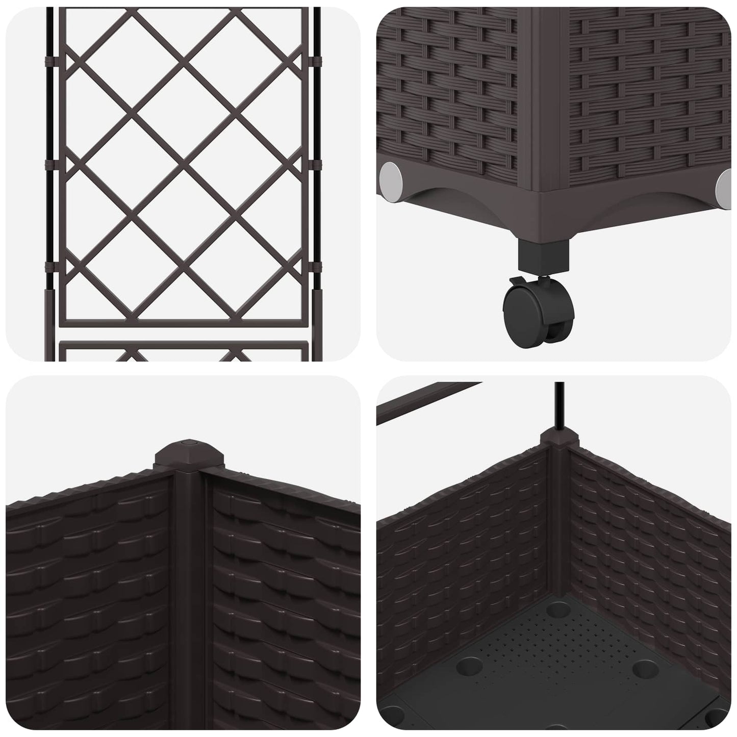 Tuinplantbak met schutting en wielen Bruin 40 x 40 x 131,5 cm