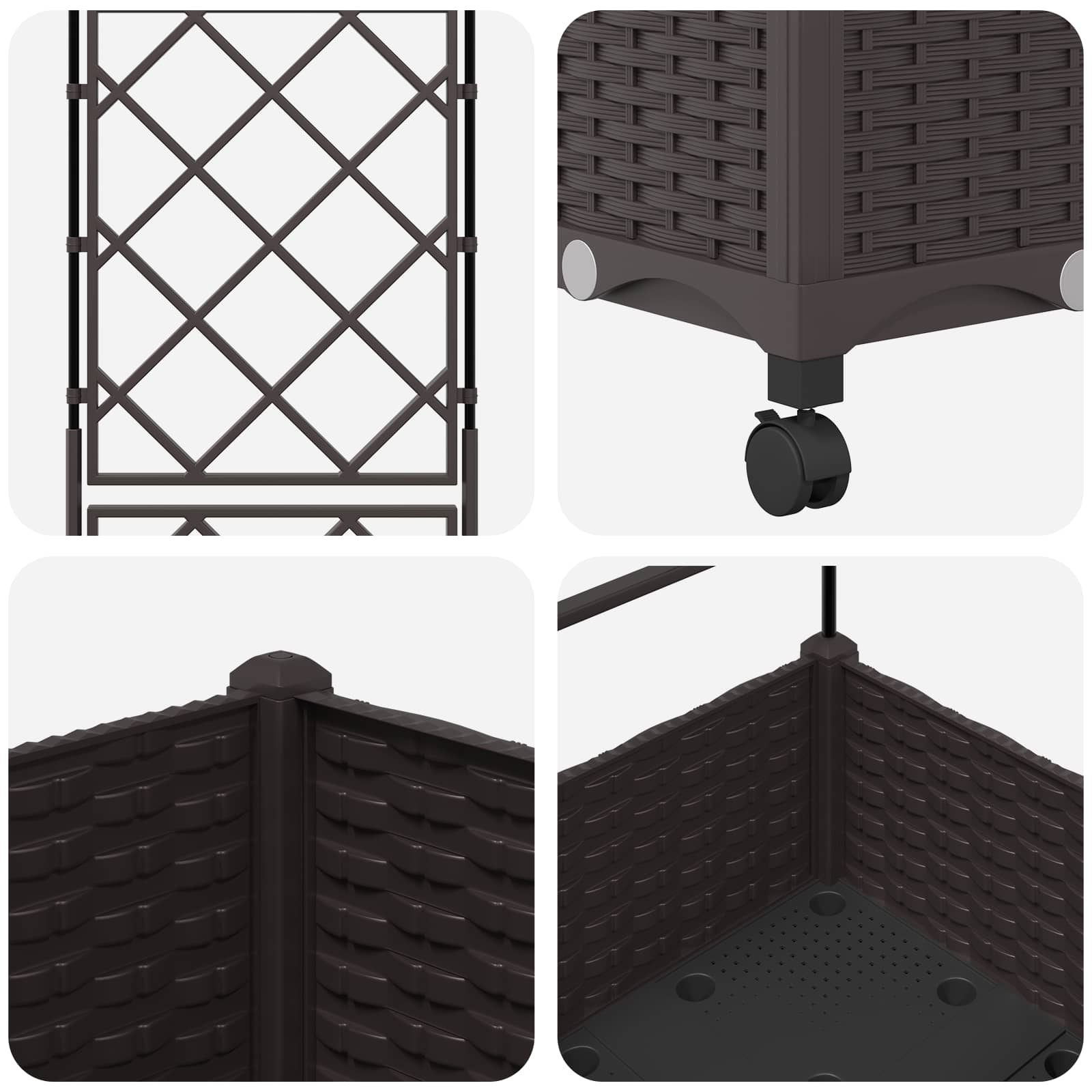 Tuinplantbak met schutting en wielen Bruin 40 x 40 x 131,5 cm