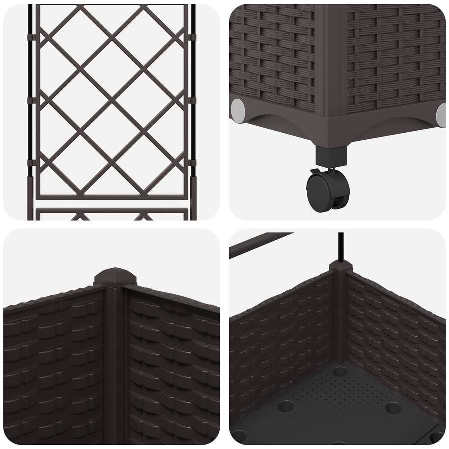 Tuinplantbak met schutting en wielen Bruin 40 x 40 x 131,5 cm
