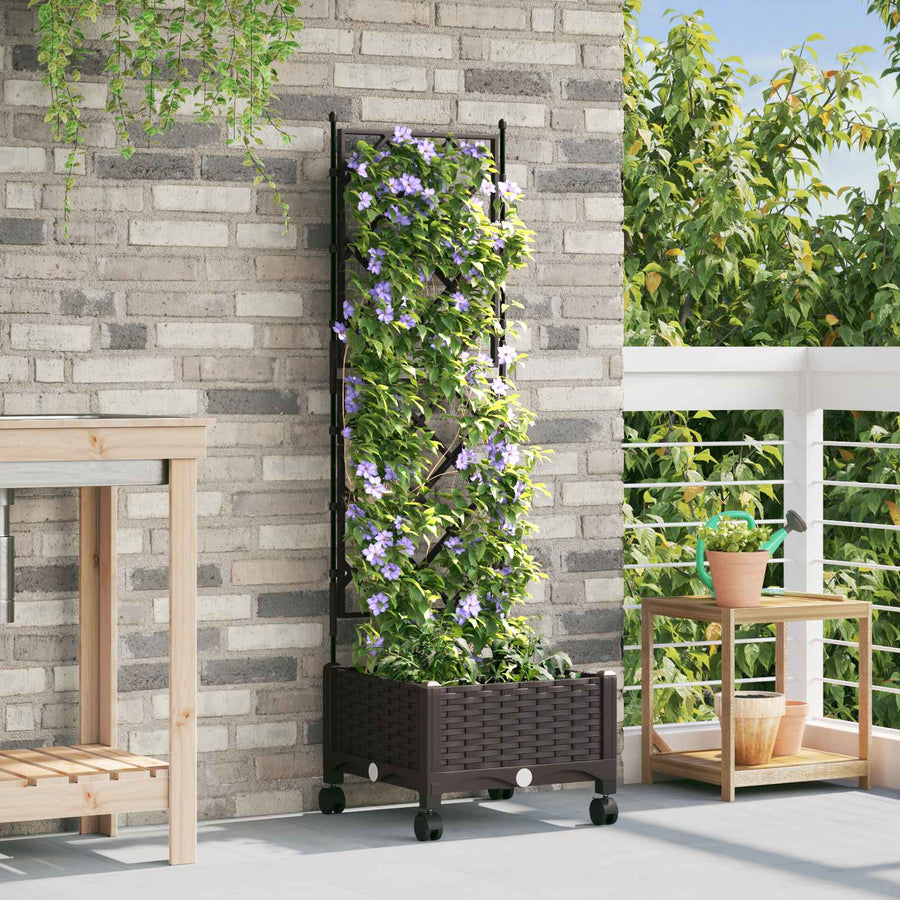 Tuinplantbak met schutting en wielen Bruin 40 x 40 x 131,5 cm