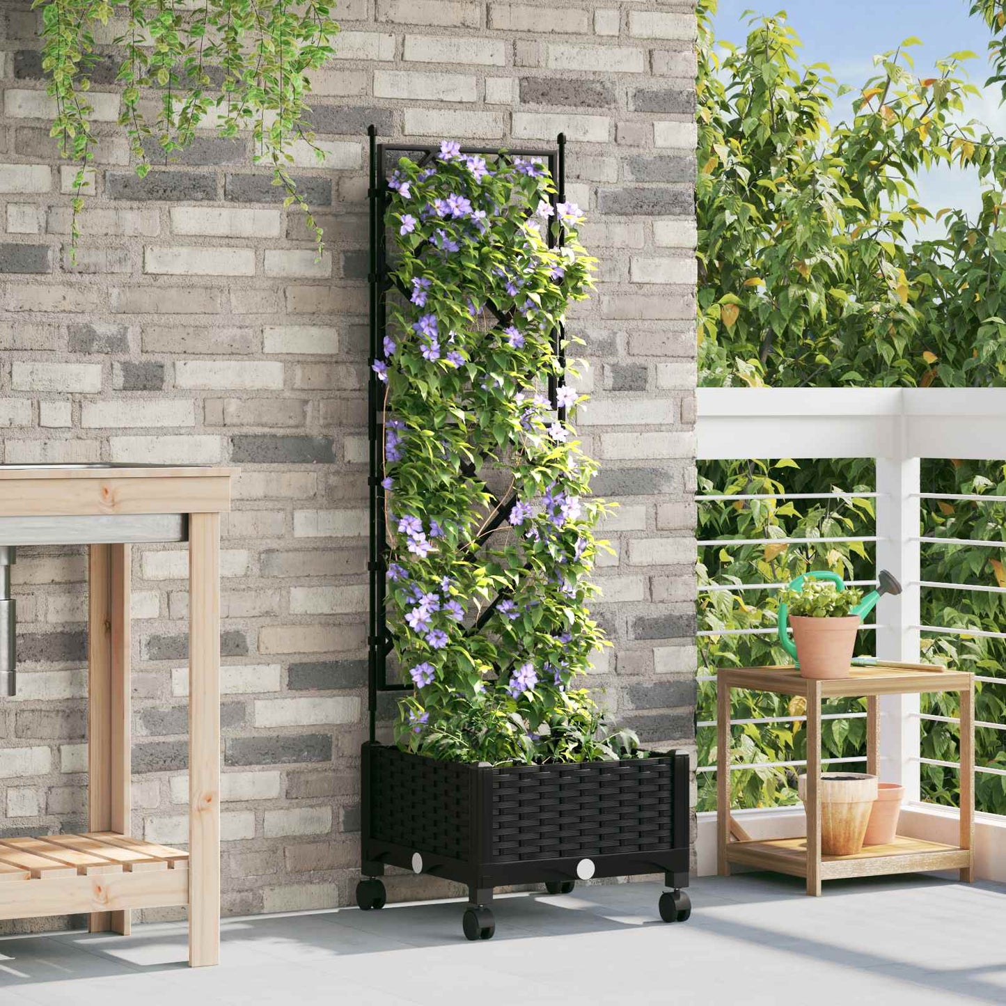 Tuinplantbak Met Schutting En Wielen 40 X 40 X 131,5 Cm 40 x 40 x 125,5 cm