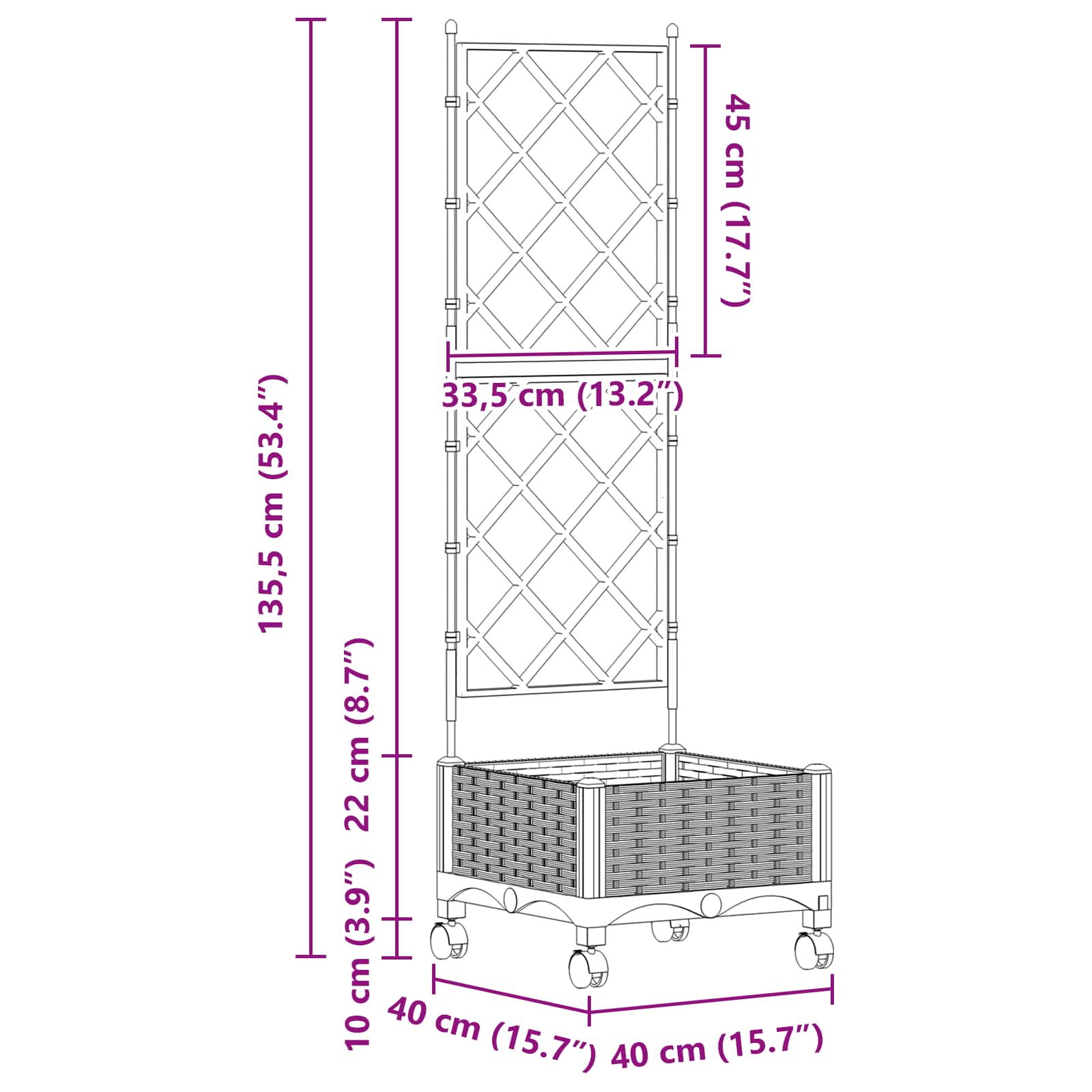Tuinplantbak Met Schutting En Wielen 40 X 40 X 131,5 Cm 40 x 40 x 125,5 cm