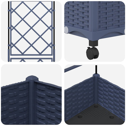 Tuinplantbak met schutting en wielen Grijs 40 x 40 x 131,5 cm