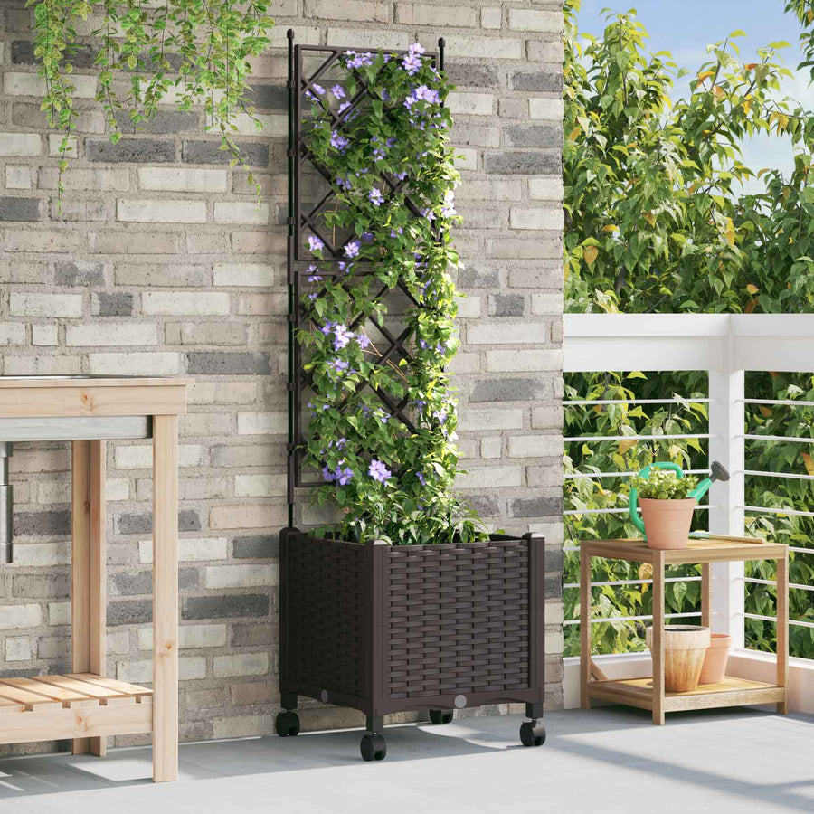 Tuinplantbak met schutting en wielen Bruin 40 x 40 x 149 cm PP